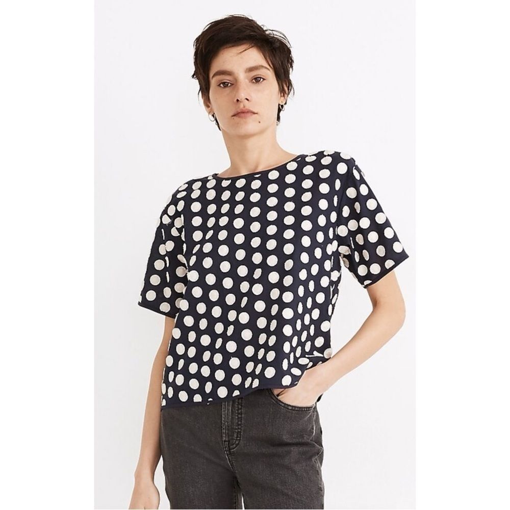 Madewell Textured Dot Top Navy/Off White Size S
